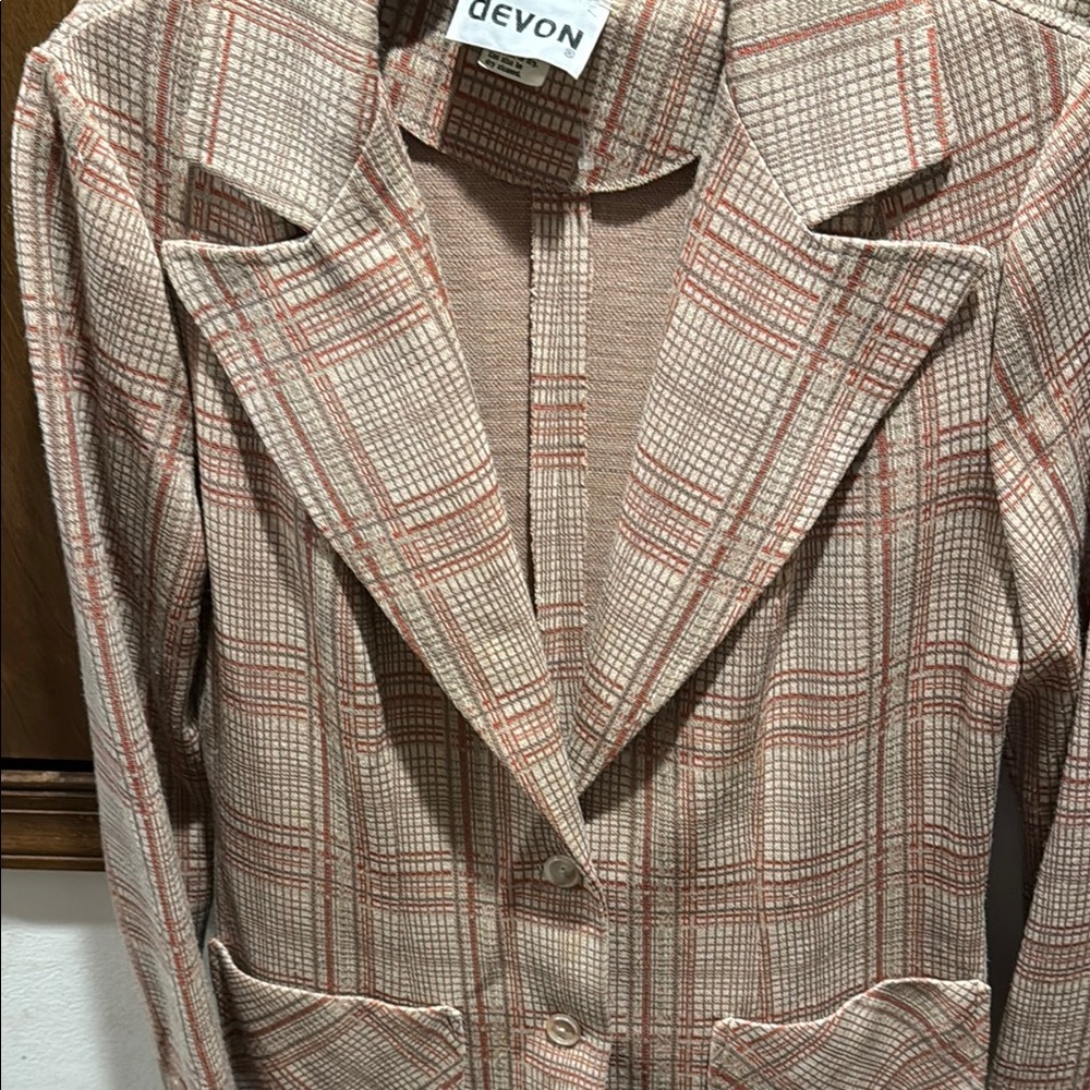 Vintage Devon skirt and jacket suit Women's Plaid Blazer Jacket - Beige and Red